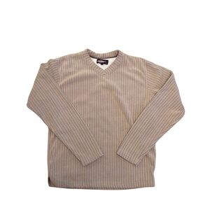Fahrenheit Men's Fleece Ribbed  Tan V-Neck Sweater